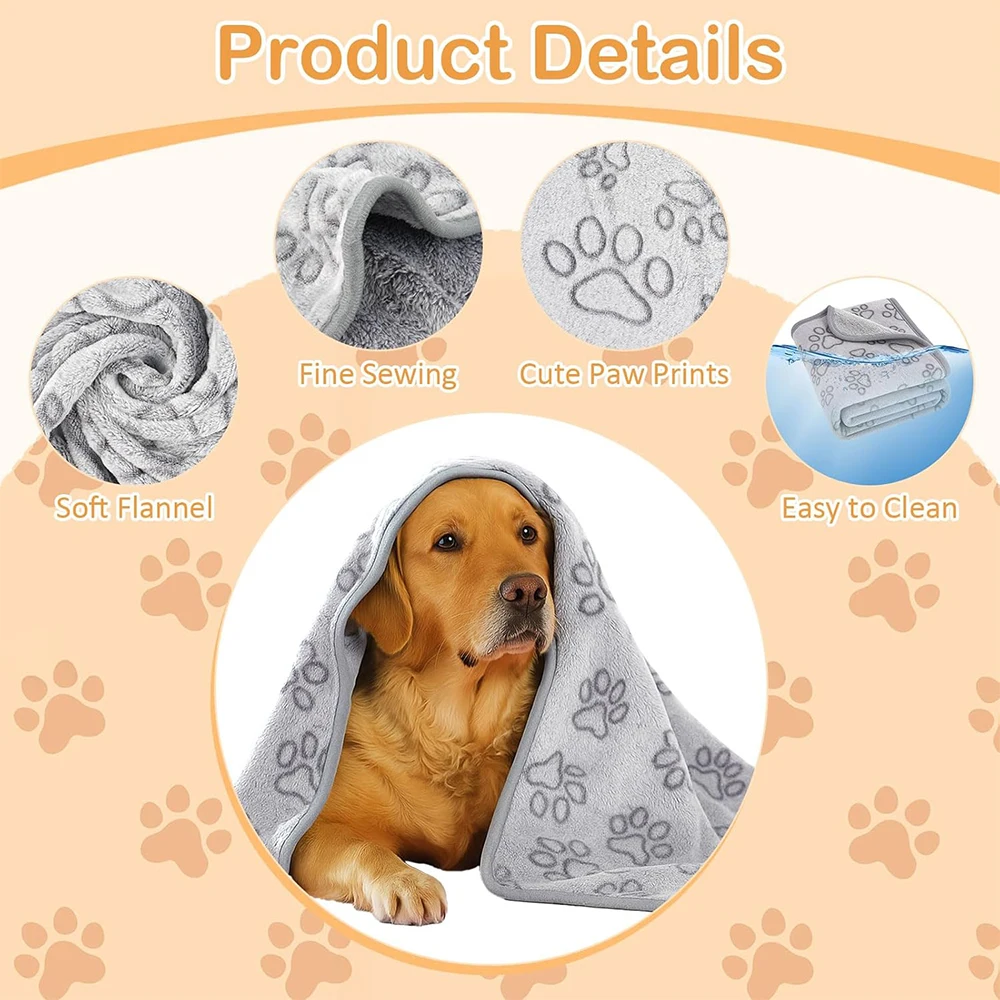 Cozy Plush Dog Paw Print Blanket - Soft Flannel Pet Bed Mat for Cats & Small to Medium Dogs, 3 Sizes, Machine Washable All-Seaso
