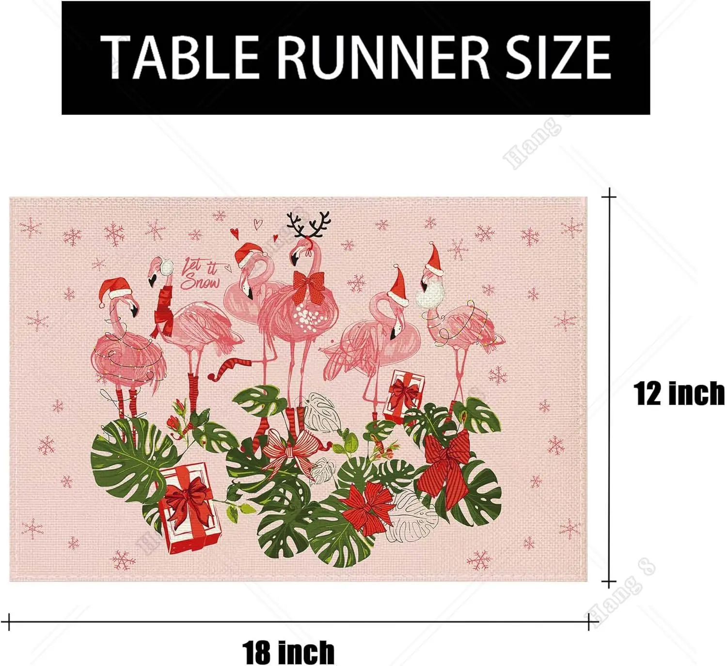 Linen Pink Christmas Placemats Set of 4 Hawaiian Tropical Flamingo Christmas Xmas Winter Holiday Home Kitchen Table Decorations