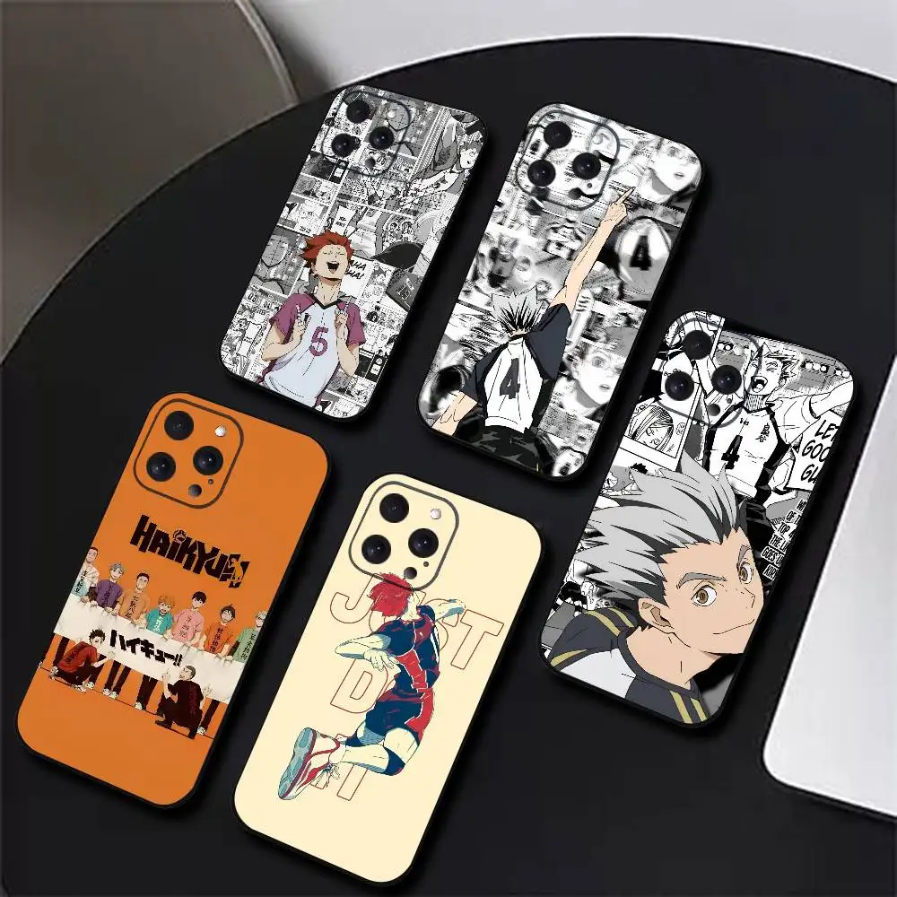 هايكيو!! Karasuno الكرة الطائرة عضو أنيمي جراب هاتف آيفون 16 15 14 13 برو ماكس 11 12 Mini X Xs XR Se غطاء سيليكون أسود #1