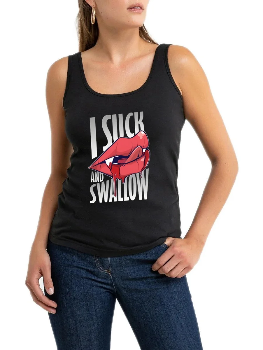 

Blood-Sucking Red Lips Pattern Suck Swallow Print Breathable Tank Top Women's Fashion Sexy Sleeveless Tops Gym Tee