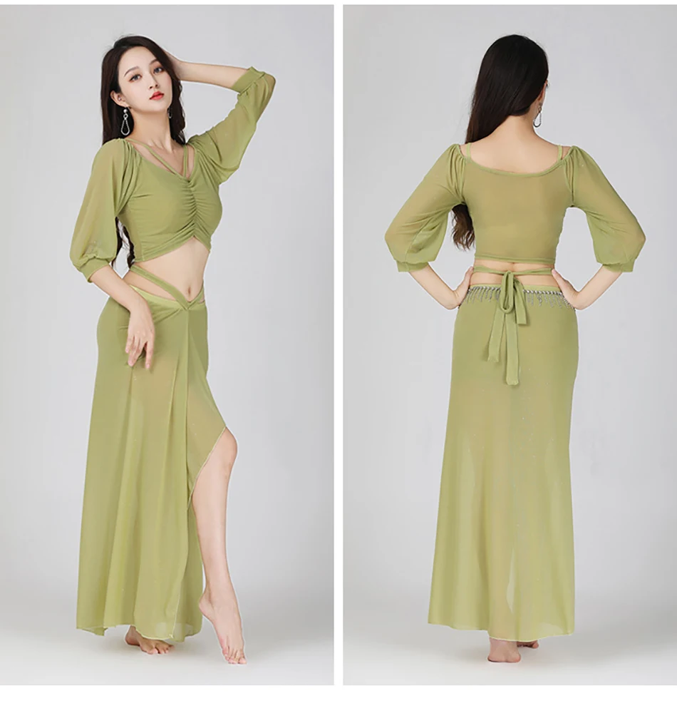 Roupas de prática de dança do ventre 2 peças conjunto superior + saia ternos de prática plus size malha sexy ternos de desempenho para adultos trajes femininos