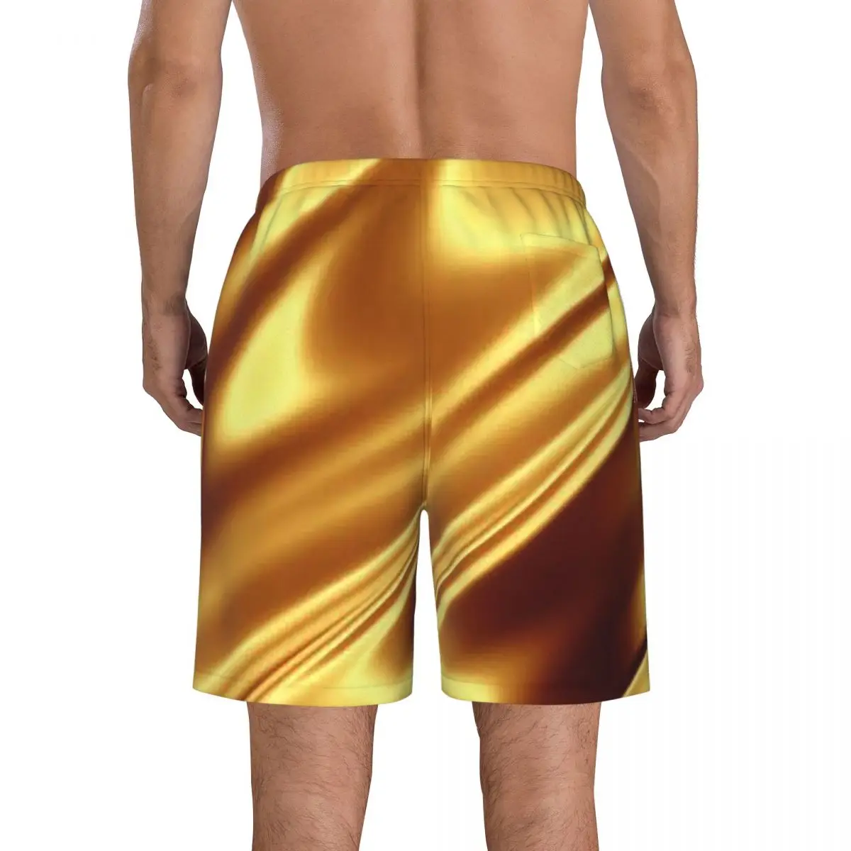 Golden Fabric Geometric Wave Pattern Trunks Beach Board Shorts Casual Quick Dry Swimming Summer Men Pants