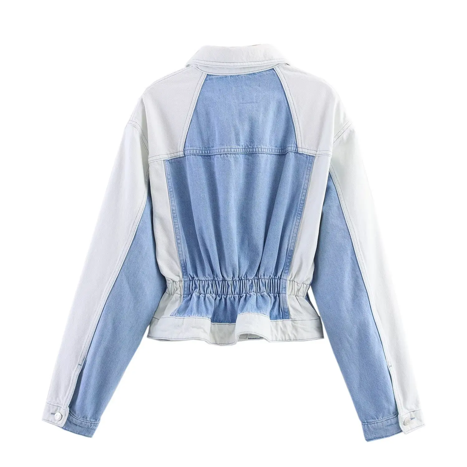 Chaqueta de manga larga con una hilera de botones para mujer, traje vaquero de retales, pantalones con botones de cintura alta, conjunto de dos piezas de mezclilla para primavera y otoño