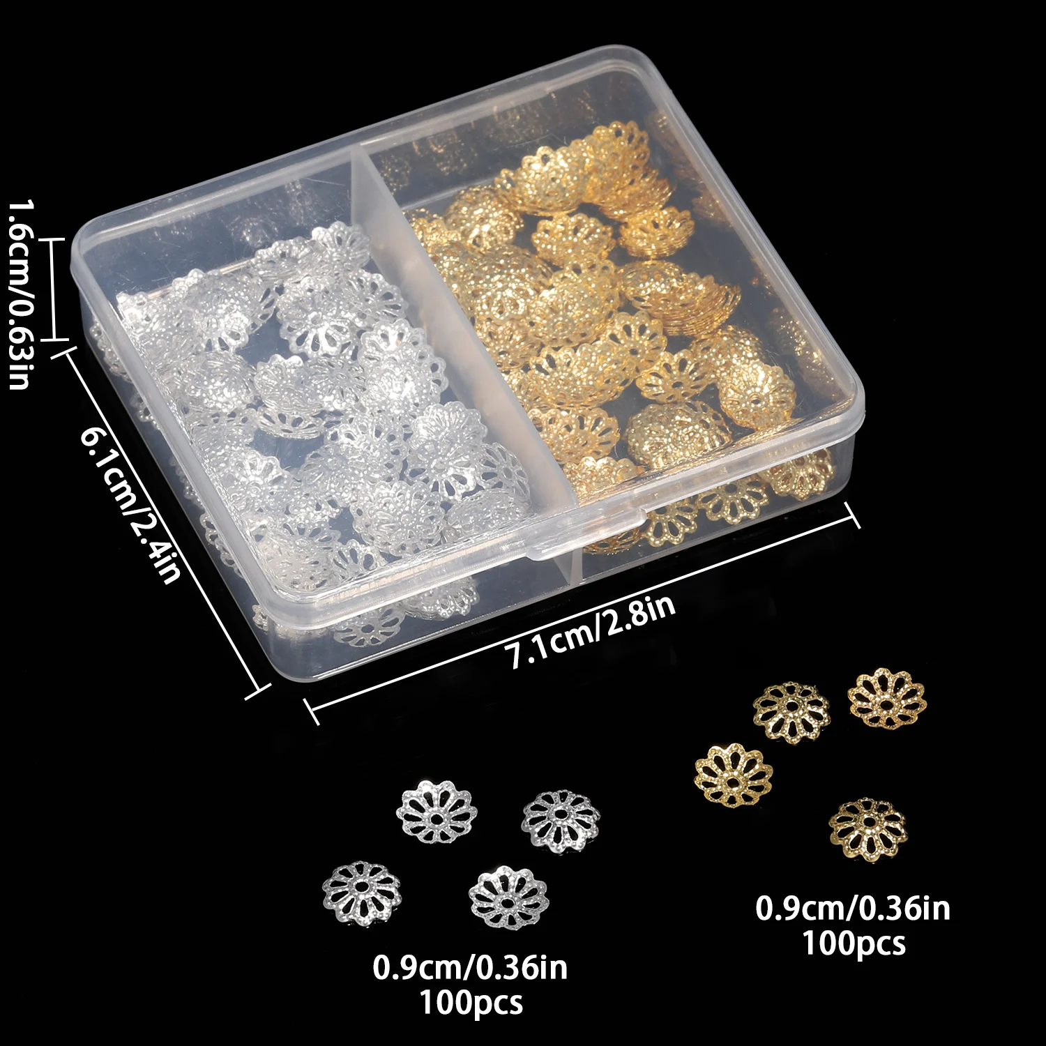200/600 Stück 6/9 mm hohle Blume goldene silberne Farbe Edelstahl Metall filigrane Perlenkappen für DIY Schmuckherstellung Zubehör – Detail 7