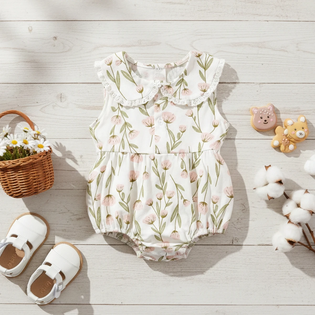 Printing Flower Infants Glirs Onesies Sleeveless Summer Baby Bodysuits