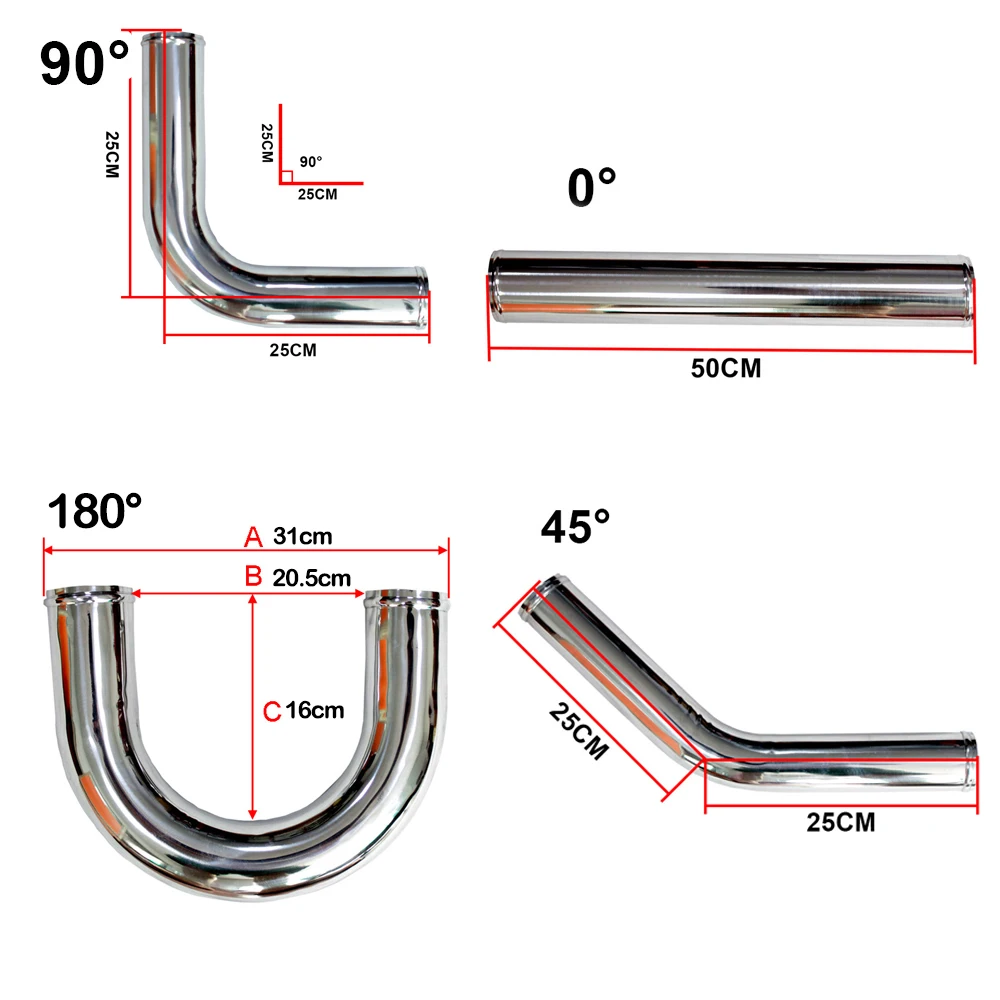 

0/45/90/180 Degrees Aluminum Tube Intercooler Intake Pipe Universal 3inch 76mm Cold Intake Pipe Racing Turbo High Flow