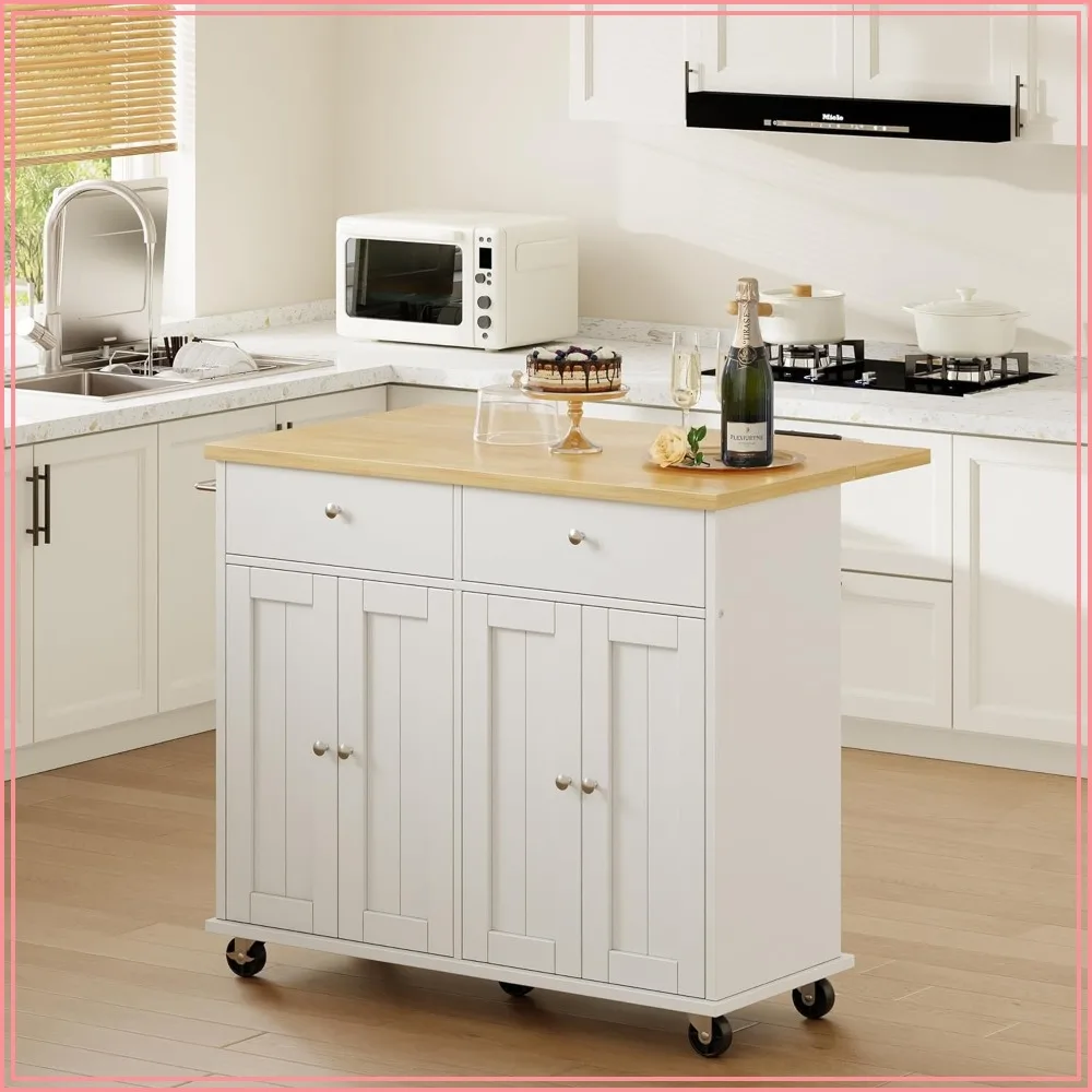 Rolling Kitchen Island with Drop Leaf, Storage Cart on Wheel
