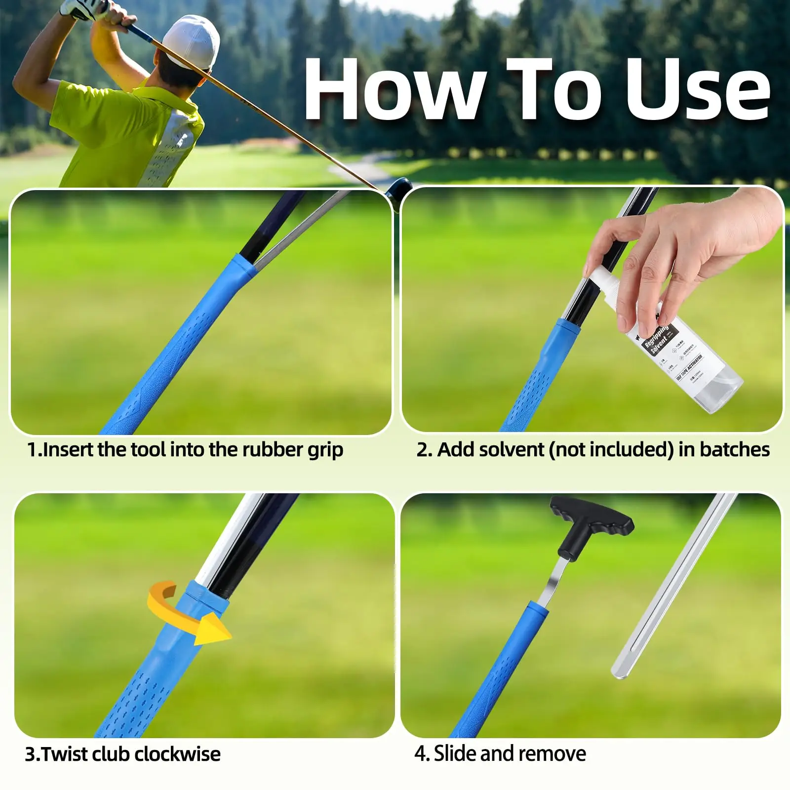 12 Inch V Groove Golf Grip Removal Tool Carbon Steel Grip Remover for Regripping Irons Woods Putters Reusable with Solvent