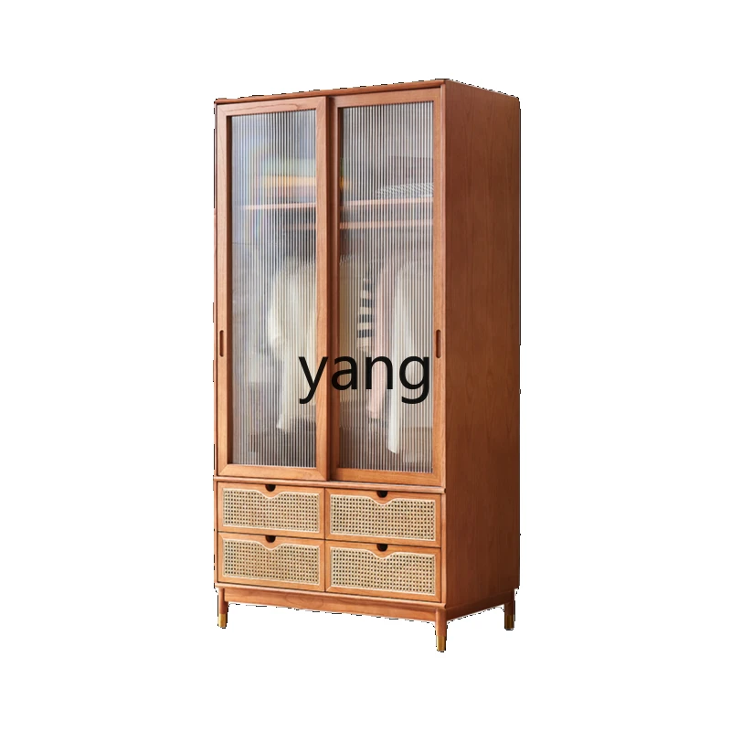 

CX Rattan Wardrobe Solid Wood Log Small Apartment Wardrobe Four Seasons Simplicity Storage Home