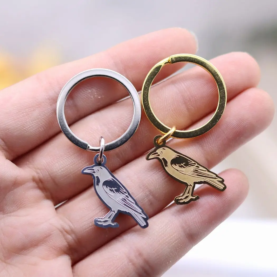 Stainless Steel Auspicious Crow Charms Trendy Keychain for Women Girl Flying Bird Jewelry Bag Car Key Ring Decor Kids Gifts