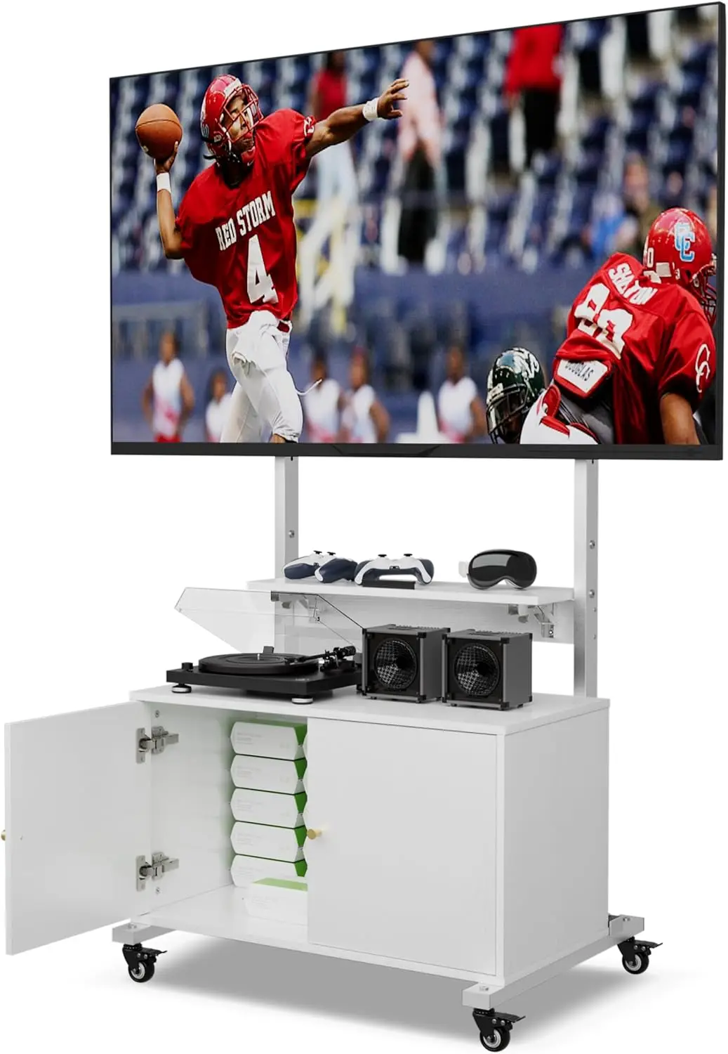 

Entertainment Center with TV Mount,Rolling TV Stand with Storage Suitable for 32-75in Screen,TV Floor Stand on Wheels