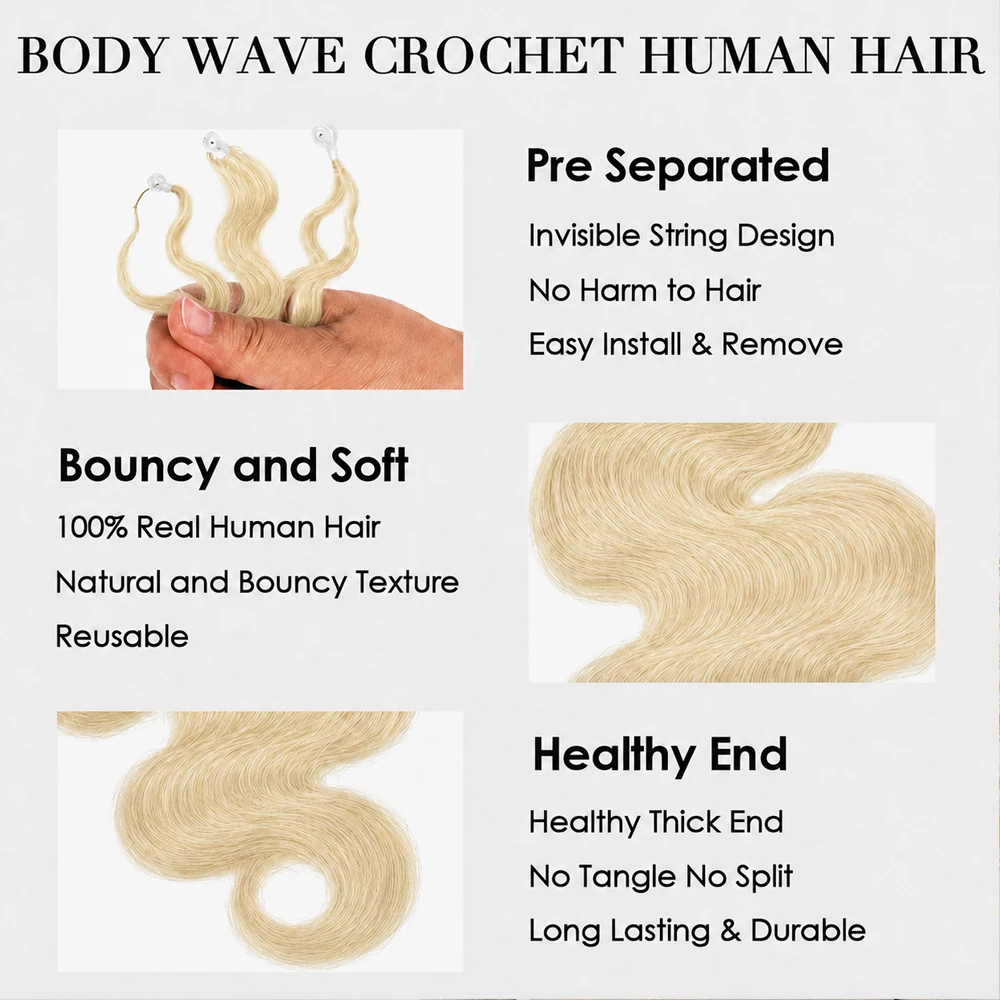 613カラーブロンドボディウェーブクロシェ人毛ミラクルノット - Crochet Braiding Hair のレビューと価格