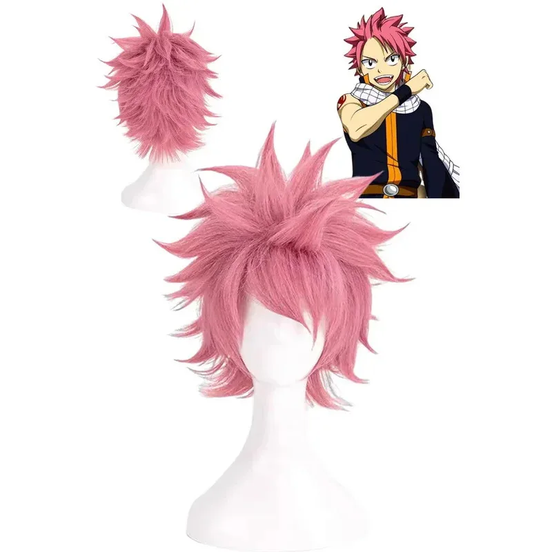 

Natsu Pink Cosplay Wigs Anime Fairy Cosplay Tail Costume Accessories Men Roleplay Halloween Role Play Fancy Party Hair for Adult
