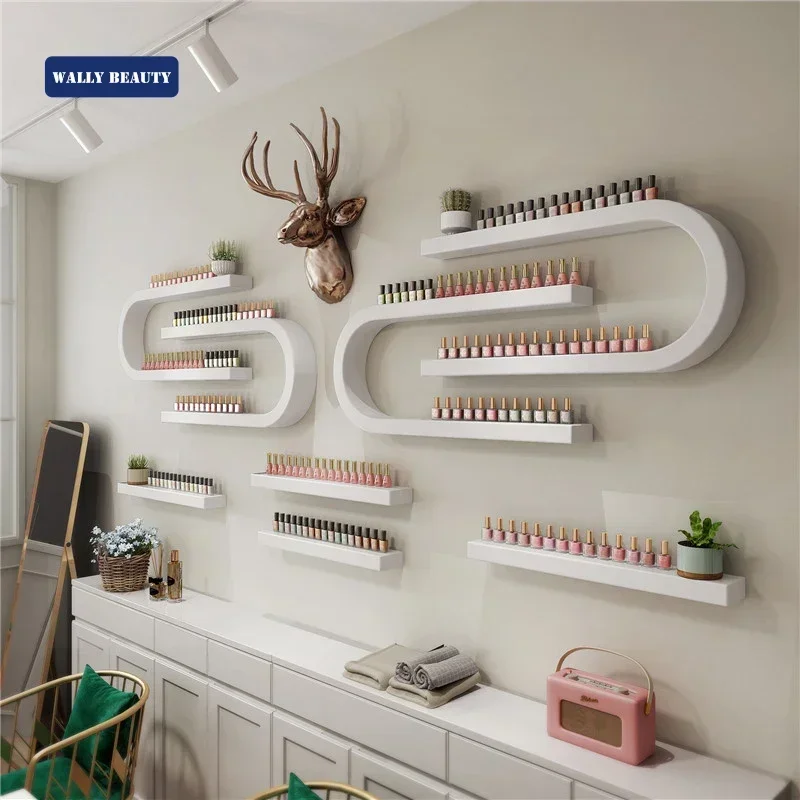 Wally modern  salon wall-mounted white wood nail polish wall display rack