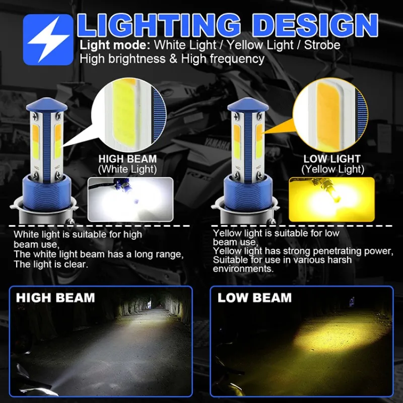 LEDモーターサイクルヘッドライト電球,h4,ba20d,h6m,40w,4400lm,超高輝度,ヘッドライト用,オートバイ用