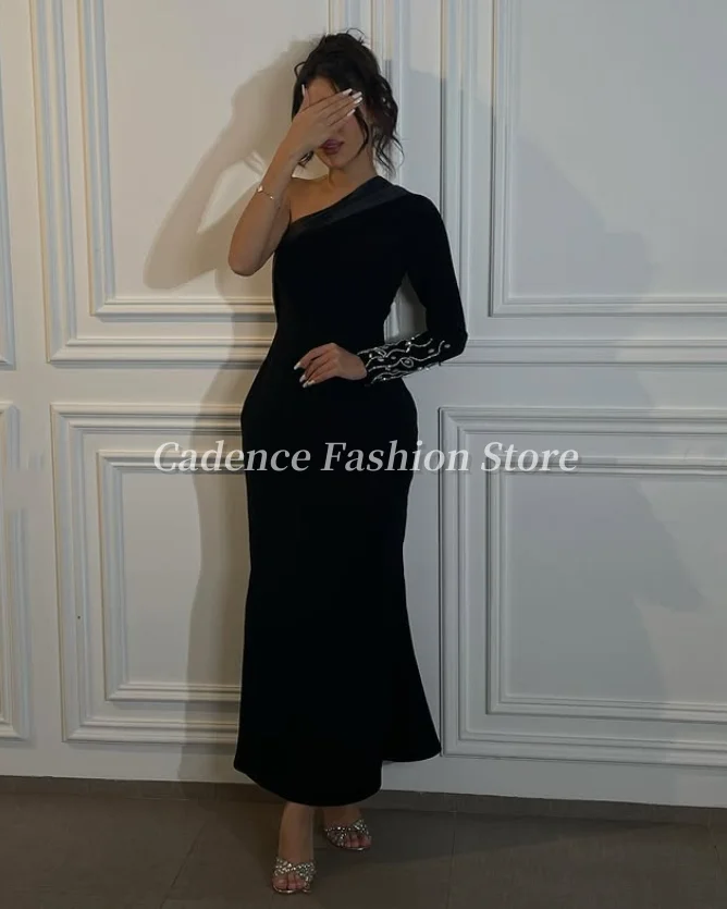 فساتين حفلة موسيقية أنيقة سوداء مخصصة بكتف واحد حورية البحر في دبي فساتين سهرة عربية فساتين مأدبة رسمية