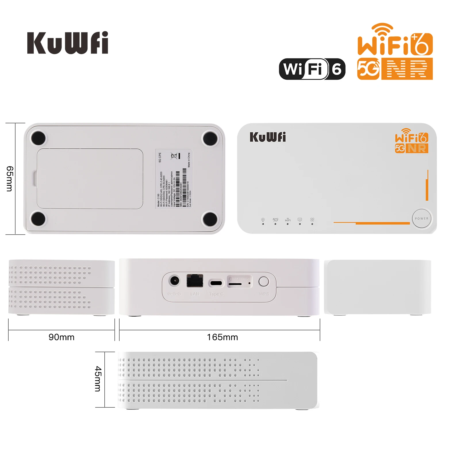 KuWfi 5G Wifi Router with Sim Card Slot AX3600 WiFi 6 CPE Router Indoor Outdoor 4000mAh Wifi Hotspot Support ESIM 32 Users