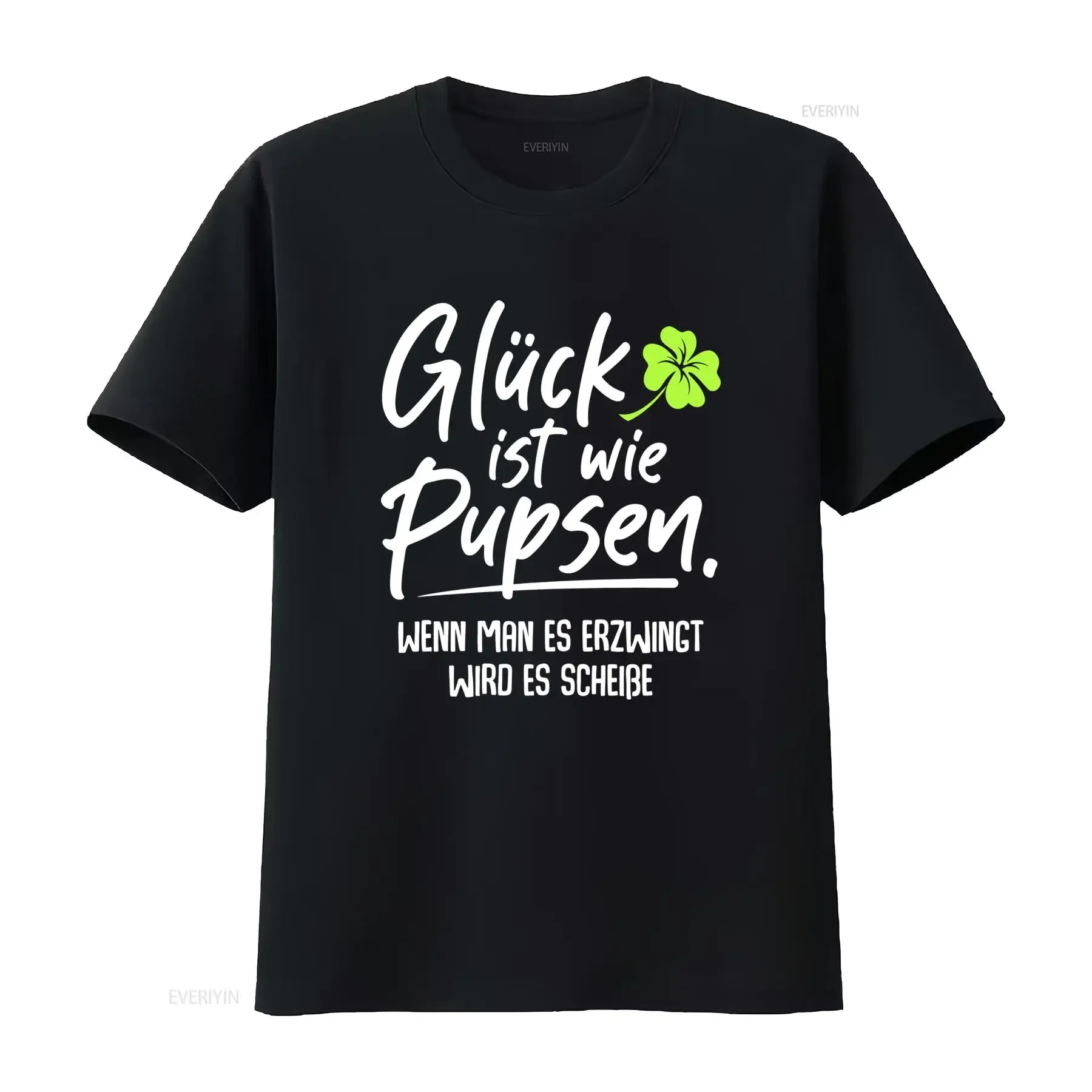 Funny German Slogan Four Leaf Clover Lucky Humor Print Casual T Shirt vintage Washed Unisex Slightly designer clothes Stretched