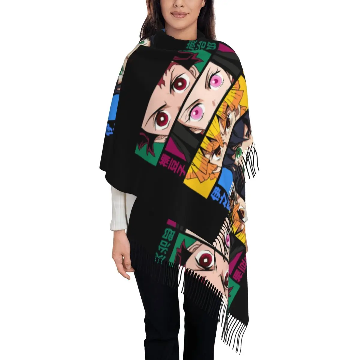 

Demon Slayer Eyes Shawls Wraps Women Warm Large Soft Scarf Kimetsu no Yaiba Anime Manga Neckerchief Shawl Scarves