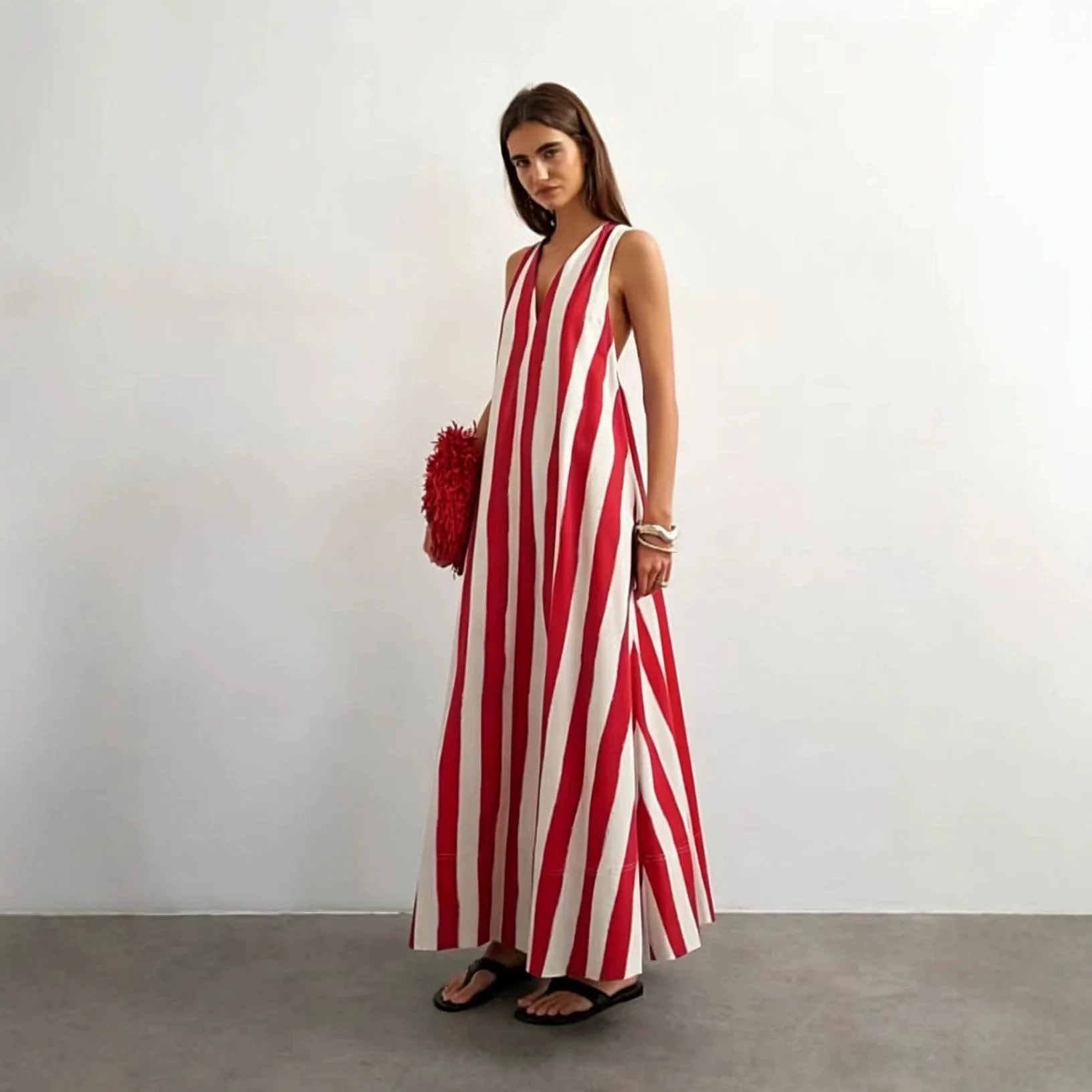 Summer Striped V Neck Mini Dress Sleeveless Casual Dresses Jumpsuit Playsuit Tunic