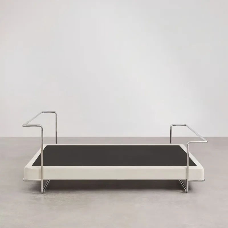 Stainless steel metal frame fabric bed double white bedroom small apartment