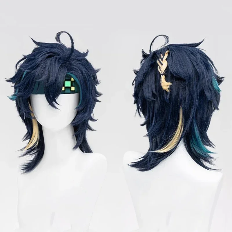 

Game Genshin Impact Kinich Turnfire Hunt Cosplay Wig Men Dark Blue Short Hairstyle Hair Heat Resistant Synthetic Wigs Cap Prop