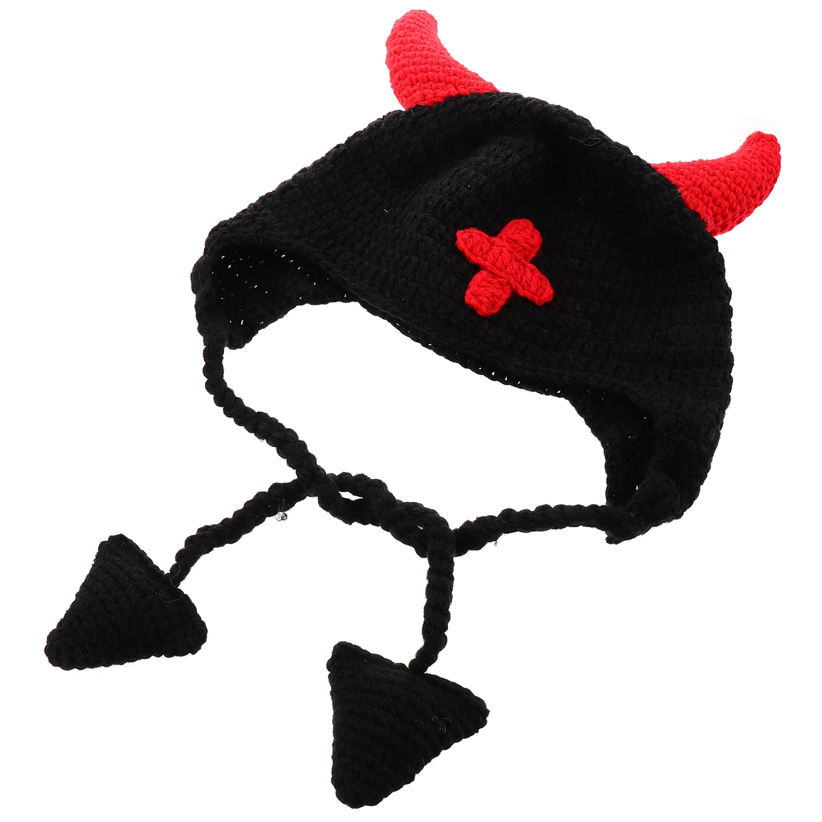 

Adult 's Hat Halloween Costumes with Horns Red Yarn Beanie Hats Has Winter