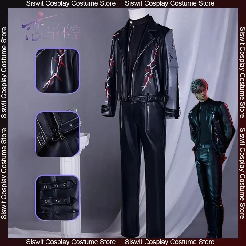 

Game Love and Deepspace Sylus Cosplay Costume Qin Che Leather Jacket Clothes Accessories Full Set Men Coat Carnival Party Outfit
