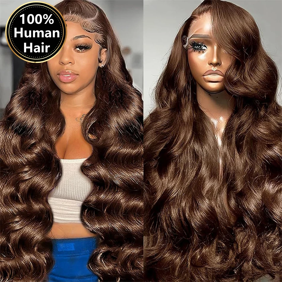 Chocolate Brown Lace Front Wig 13x6 Transparent HD Lace Frontal Wig 100% Colored Body Wave Human Hair Wigs 4x4 5x5 Preplucked