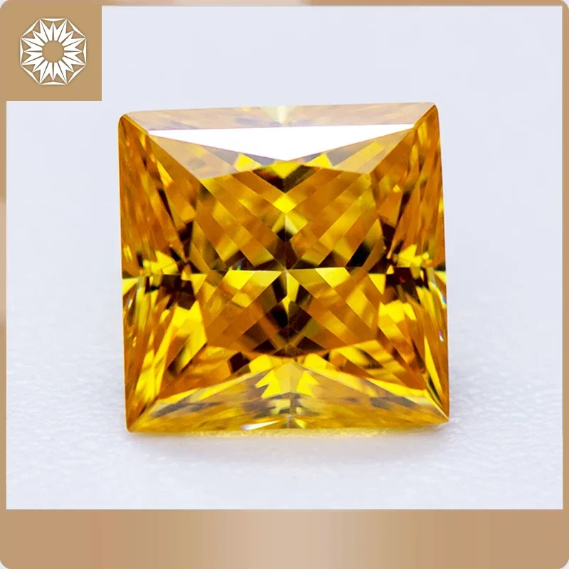 Moissanite Loose Stone Princess Cut Golden Yellow Colour Lab Created Diamond Gemstone Pass Diamond Tester with GRA Certificate