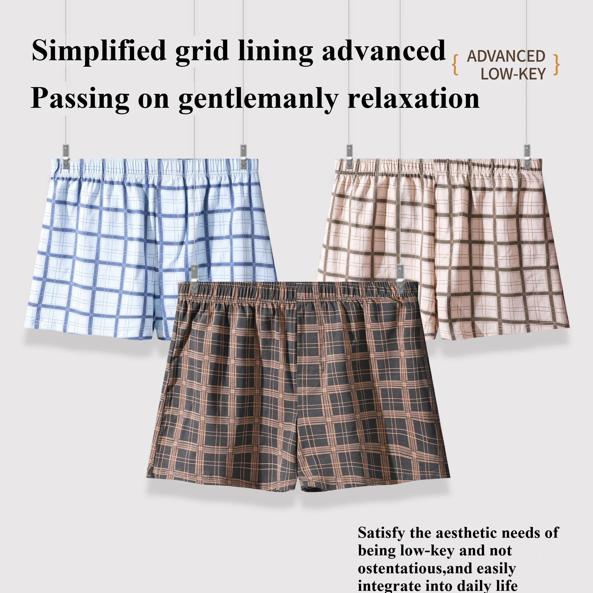 

3pcs Men's Plaid Casual Shorts Soft Breathable Elastic Waist Home Wear Elderly Sleeping Pants Large Size Breathable S-XL