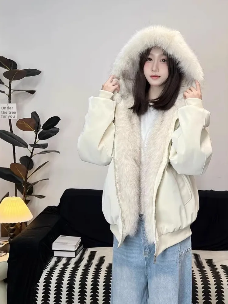 

Original Winter Thiened Warm Cotton Jaet with Fur Collar Casual Loose Outerwear for Men And Women Couples Trendy Brand