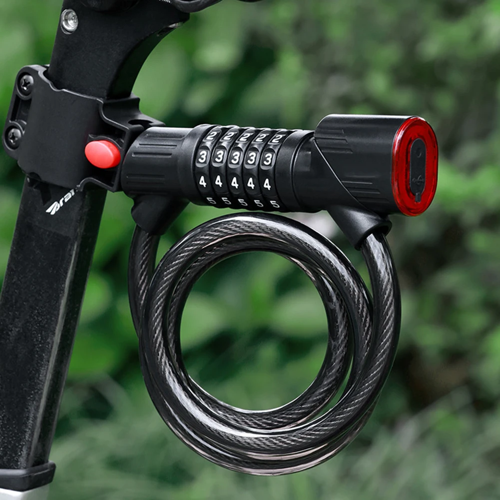 

For Bicycles Steel Cable Lock LED Tail Light Biking Safety Equipment 1.2m Steel Cable Bike Security Auto-activates In Darkness