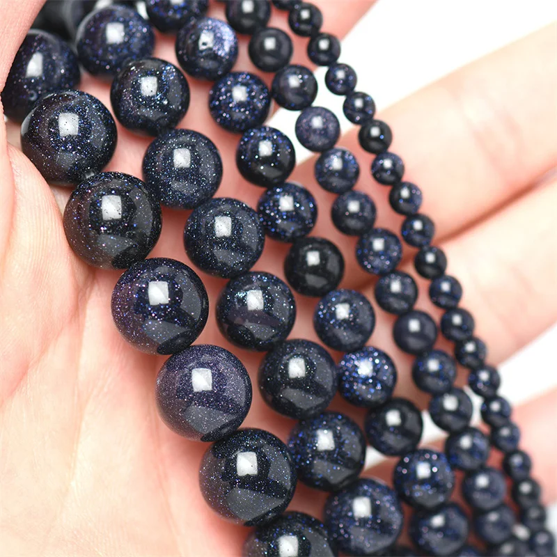 Starry Sky Natural Stone Blue Sandstone Beads 4/6/8/10mm Round Loose Beads For Jewelry Making DIY Bracelet Necklace Accessories