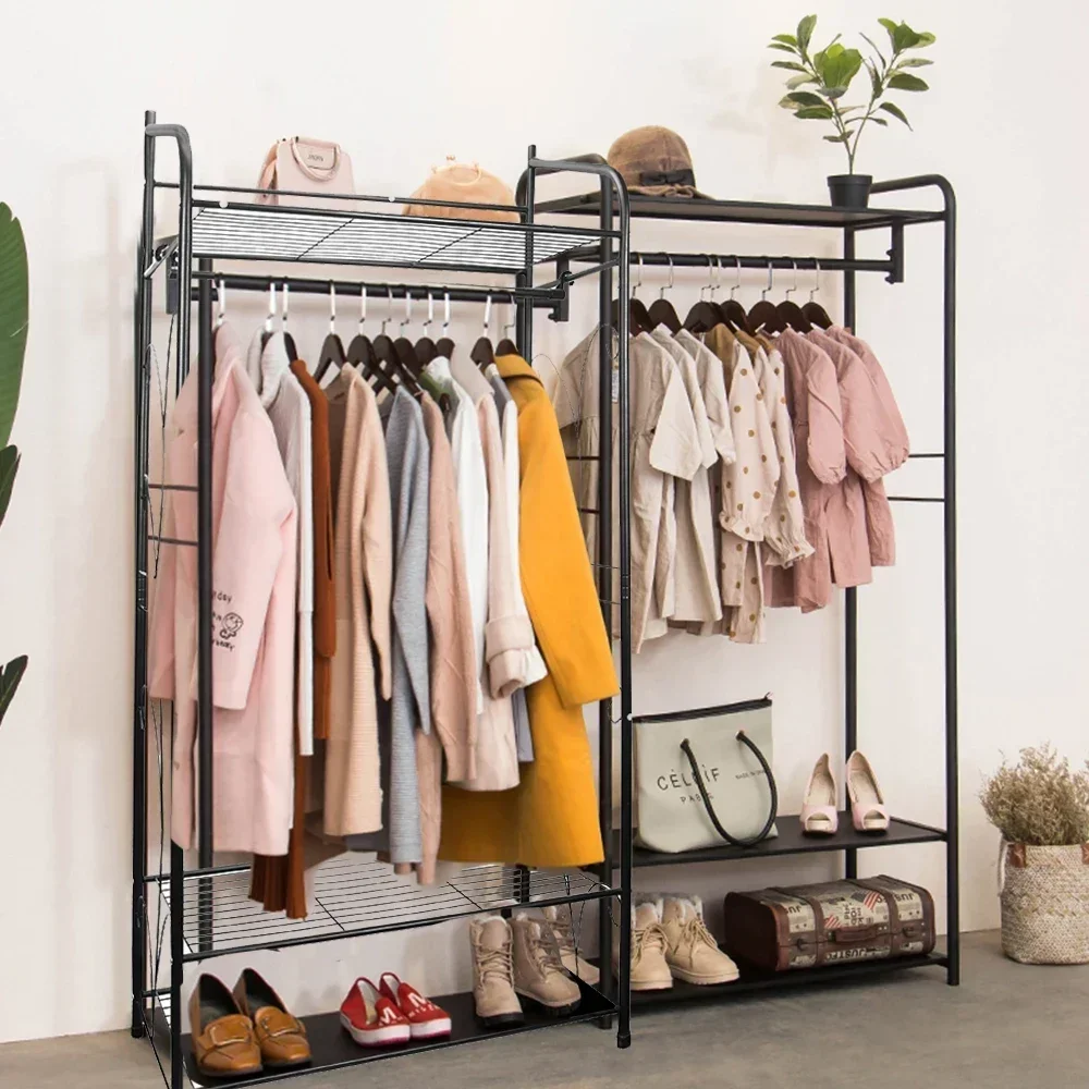

%A Heavy Duty Clothes Rack Coat Stand Hanger Garment Organiser Closet Storage Metal Shelves Strong Load Capacity