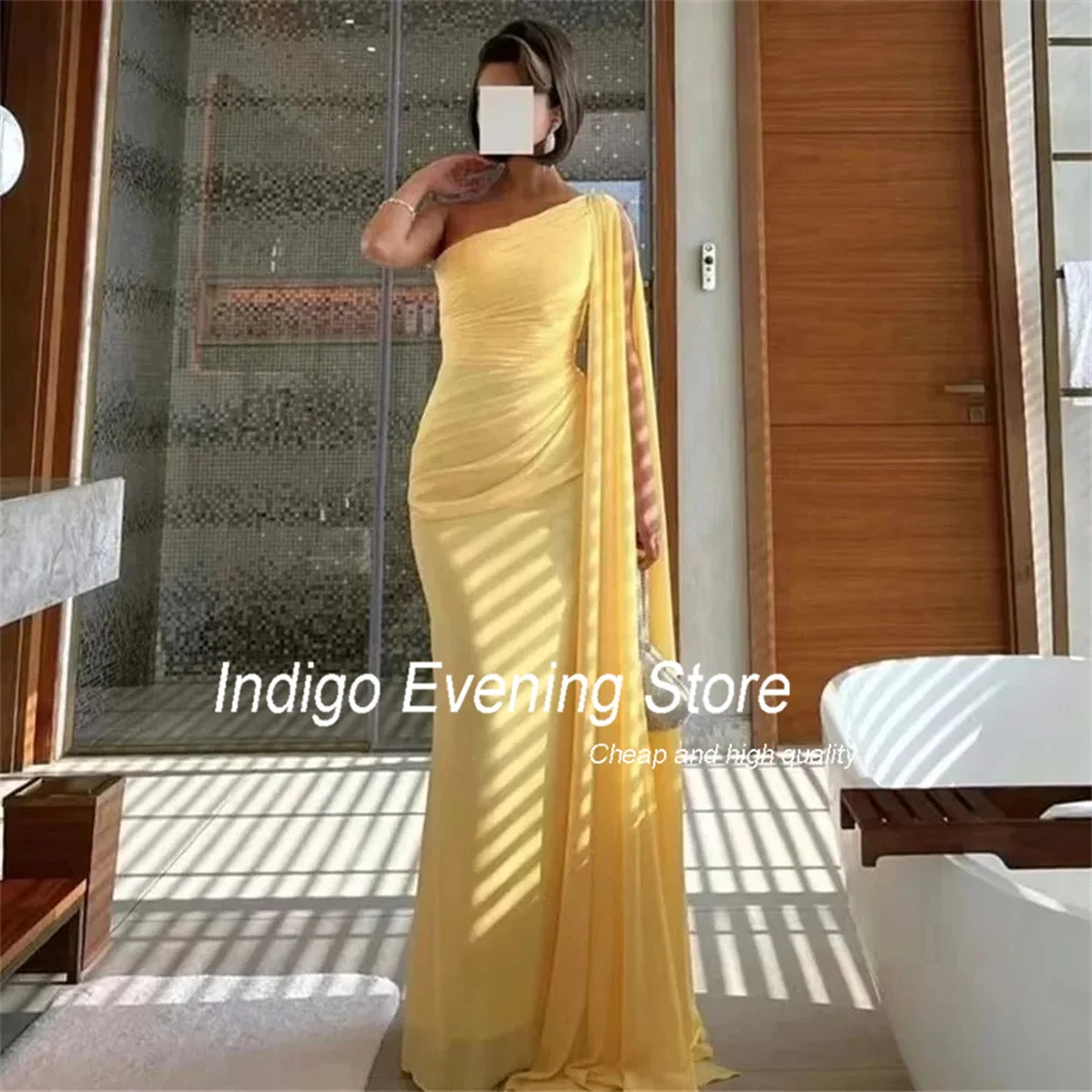 Indigo Evening Dress Mermaid One Shoulder Sleeveless Pleat Chiffon Prom Gown Formal Occasion Dress  فساتين السهرة Customized