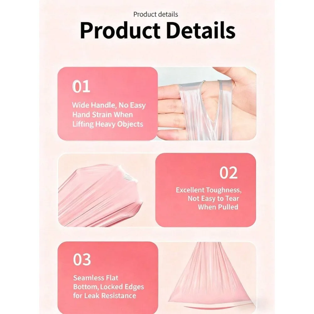 200PCS 5 Gallon Drawstring Trash Bags Medium Heavy-Duty Leak-Proof Tear-Resistant Kitchen Bathroom Home Office Garbage Bag Liners
