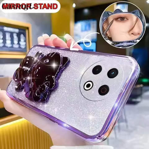 for Tecno Spark 30 4G 30 pro 30c Fashion Gradient Bear Bracket Case For Tecno Camon 30S Pro 30s 4G Plating ShockProof Cover