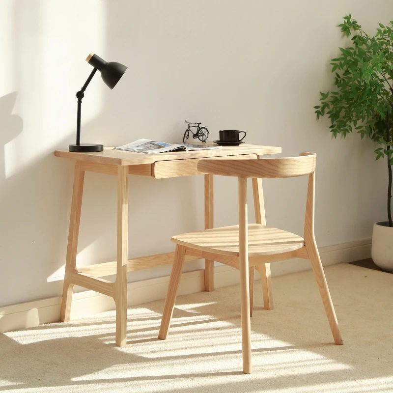 

Ash wood log desk simple Japanese new Chinese style cream style study bedroom writing table work table