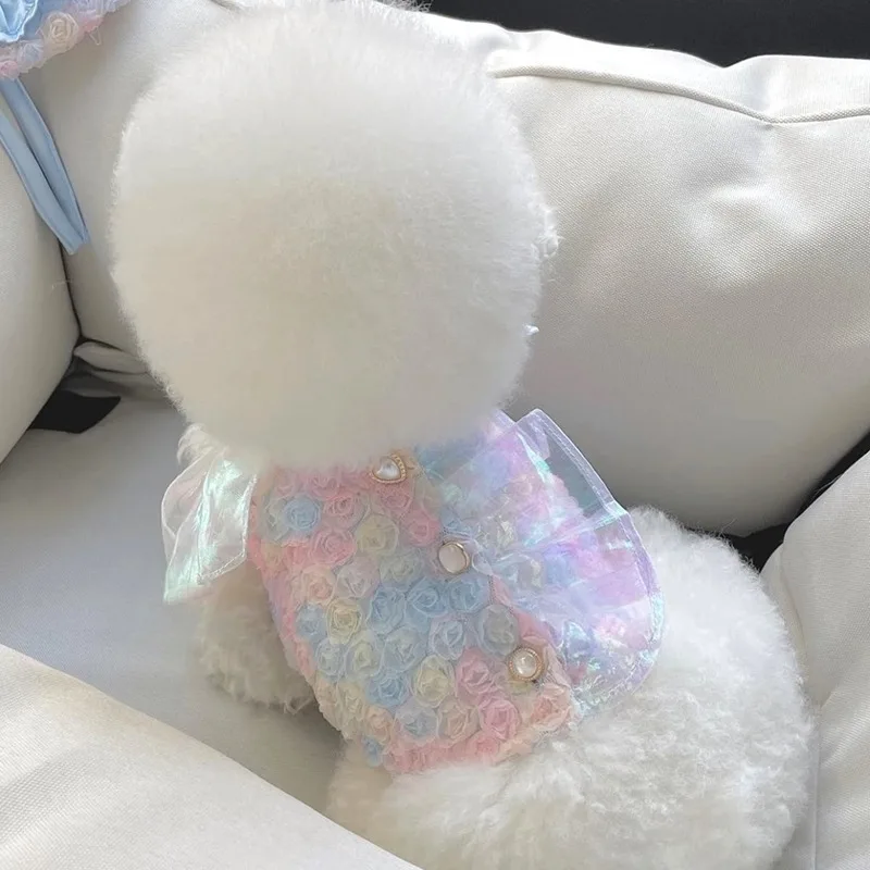 

2025 Maltese Rose Skirt Pet Colourful Clothes Dog Summer Cooler Halter Teddy Princess Vest Pomeranian Dresses
