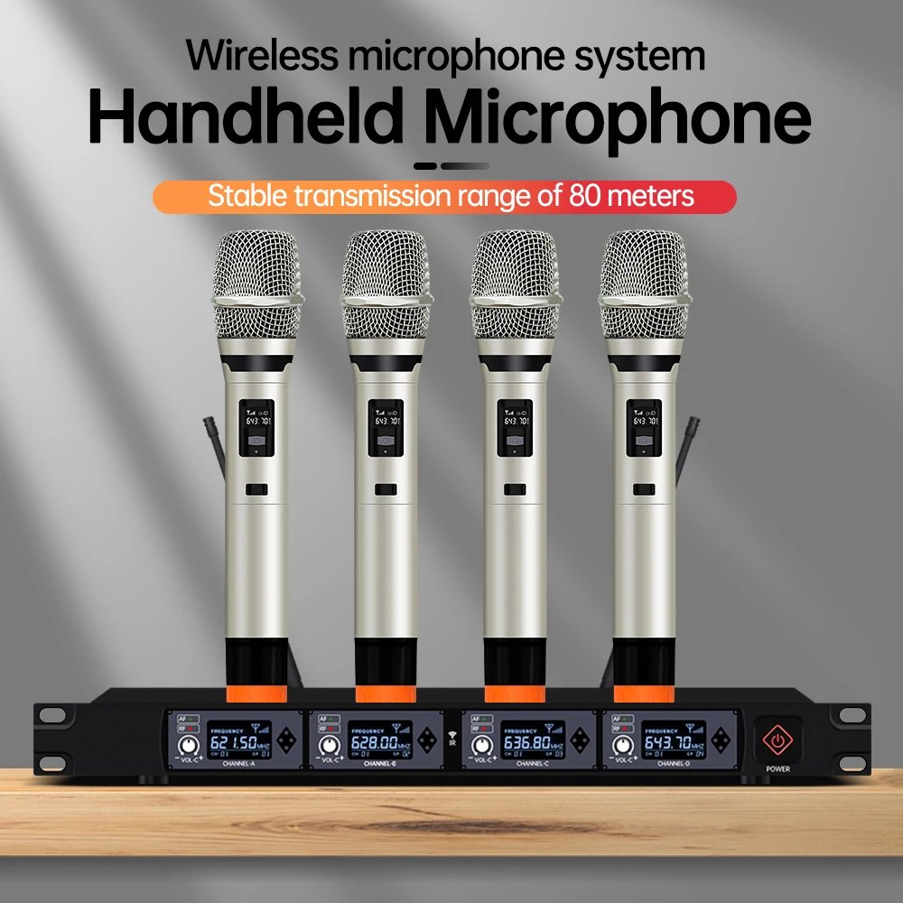 

Professionelle 4Channels UHF Wireless Mikrofon System Handheld Lavalier Headset Microphone Hause Karaoke Party Bühne Performance