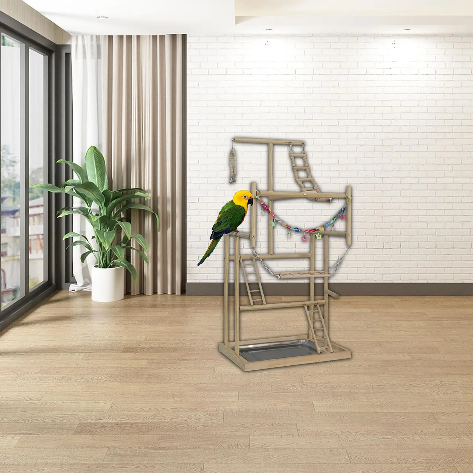 

Pet Parrot Playstand with Ladders Climb Wood Parrot Stand Bird Play Stand for Parakeet Lovebird Hummingbird Cockatiel Bluebirds