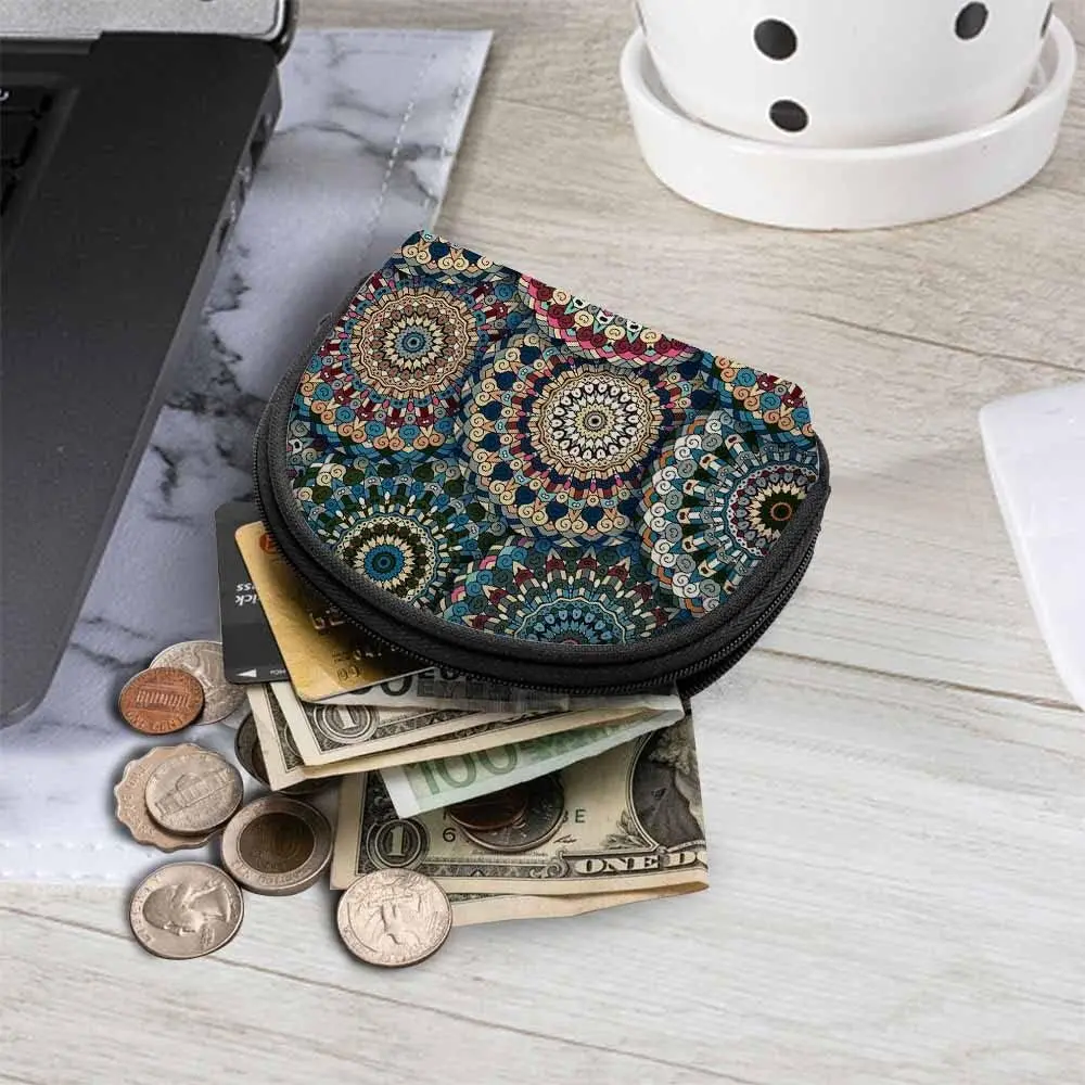 Dompet koin kecil Boho Chic bunga desain Mandala mengembangkan ornamen Mini dompet koin perubahan dompet untuk wanita pria gadis