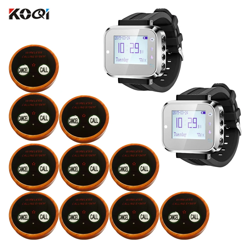 

Restaurant Server Pagers Easy To Call Transmitter Button With Receiver Watch System CE (2 watch+10 call button)