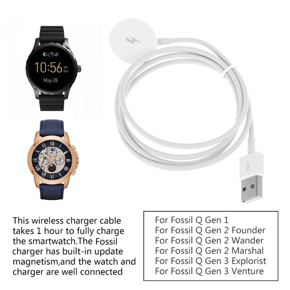 1m Smart Watch Magnetic Charger Short Circuit Protection USB Smartwatch Charging Cable Dock Replacement for Fossil Gen 1/2/3
