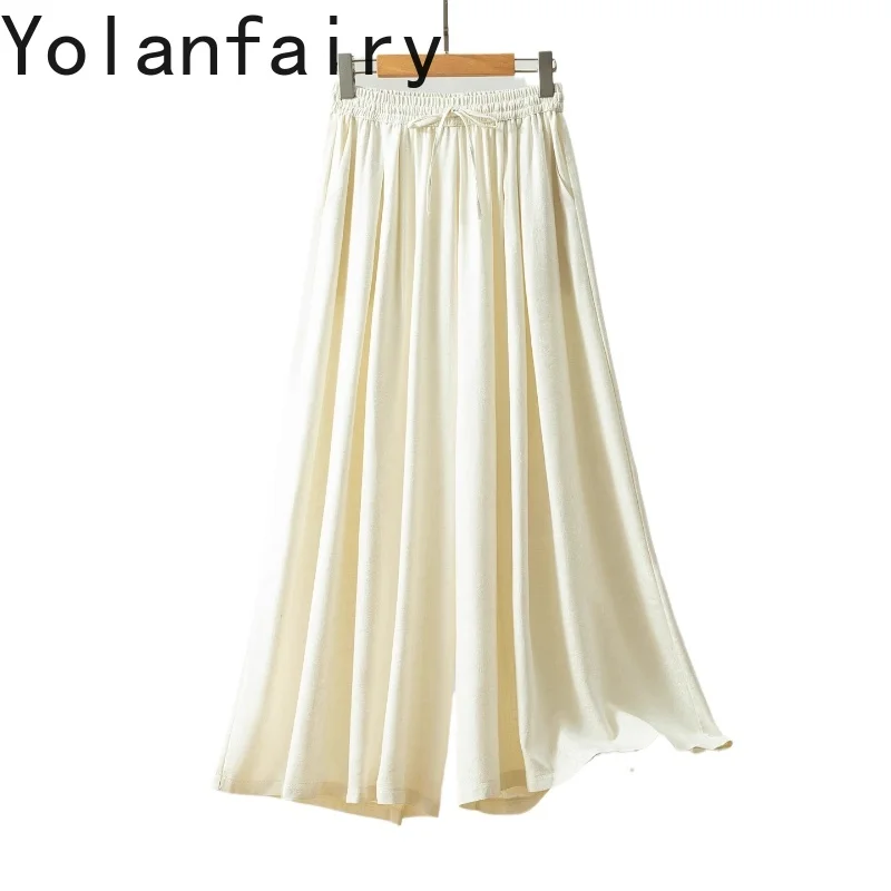 

YOLANFAIRY, новые белые брюки из 100% натурального шелка шелковицы, женские юбки с высокой талией, ленивый стиль, женские брюки, повседневные широкие брюки