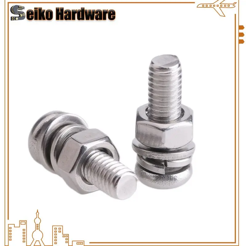 M2M2.5M3M4 Stainless Steel 304 Round Head Cross Screw Nut Gasket Set Complete Spring Pad Combination