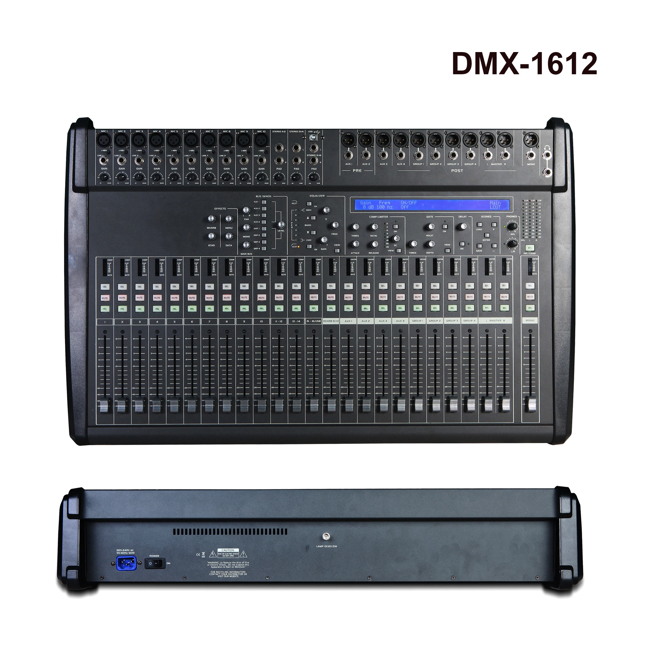 16-Channel Digital Audio Console Mixer with 16 Mic/Line Inputs and 12 Analog Outputs
