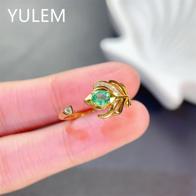 YULEM 4x5mm Natural Emerald for Women Daily Wear Silver  925 Solid Sterling Silver Ruby Wedding Ring Best Gift