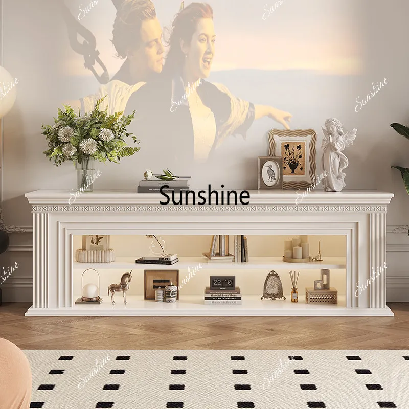 French cream style fireplace decorative cabinet, living room background wall, solid wood porch, simulated fire